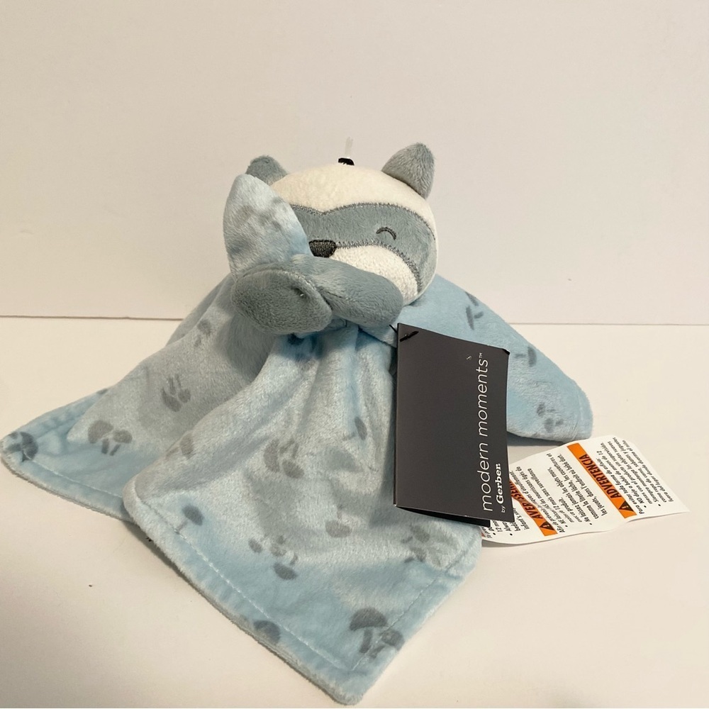 Modern Moments Gerber Raccoon Lovey Security Blanket Mushroom Baby Nursery Blue